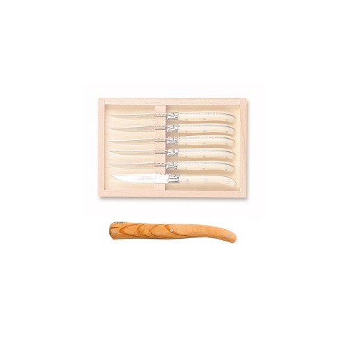 Wood box of 6 Laguiole salad knives no bolster