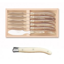 Coffret 6 couteaux individuels à foie gras super Laguiole mitre inox manche nacrine ivoirine