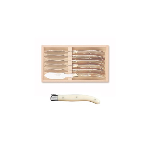 Coffret 6 couteaux individuels à foie gras super Laguiole mitre inox manche nacrine ivoirine