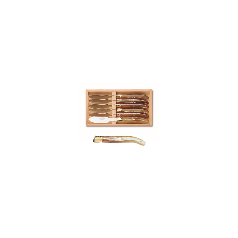 Coffret 6 couteaux individuels à foie gras super Laguiole mitre laiton Coffret 6 couteaux individuels à foie gras super Laguiole mitre laiton