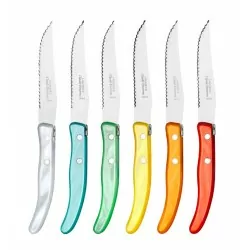 Wood box of 6 Berlingot knives mix coloured resin handle