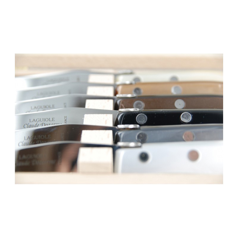 Coffret hêtre 6 couteaux Berlingot panaché manche nacrine