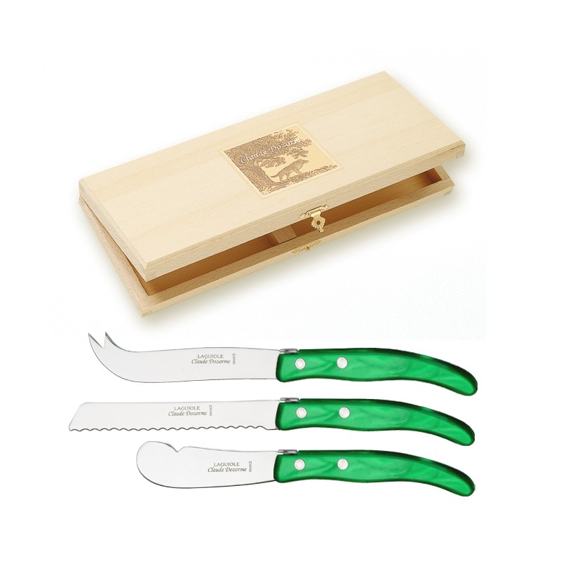 Coffret hêtre 3 pièces petit déjeuner Berlingot manche nacrine Coffret hêtre 3 pièces petit déjeuner Berlingot manche nacrine