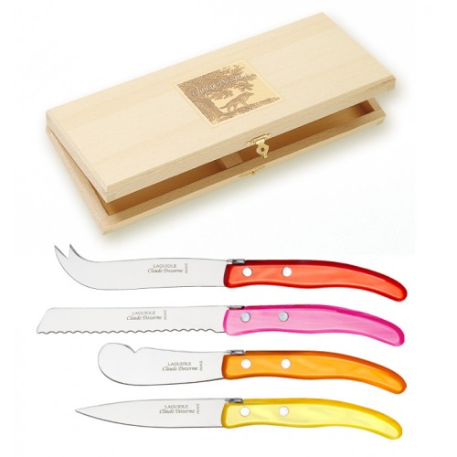 Coffret hêtre 4 pièces petit déjeuner Berlingot panaché manche nacrine