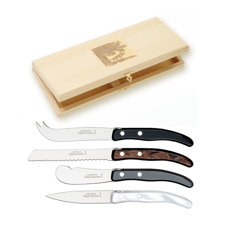 Wood box of Berlingot 4P breakfast set mix coloured resin handle