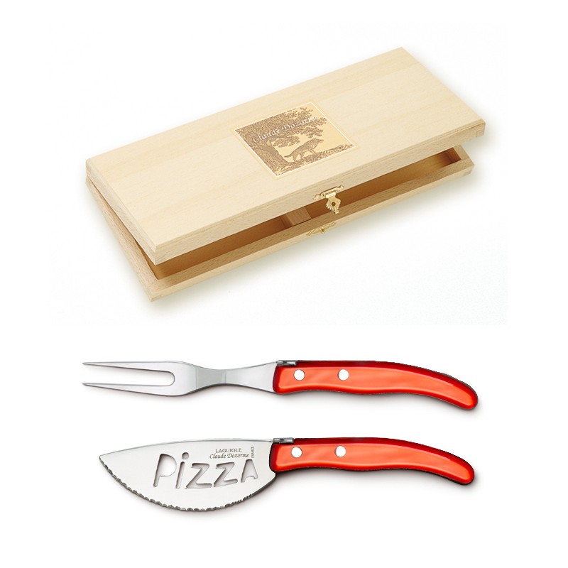 Coffret hêtre service à pizza Berlingot manche nacrine