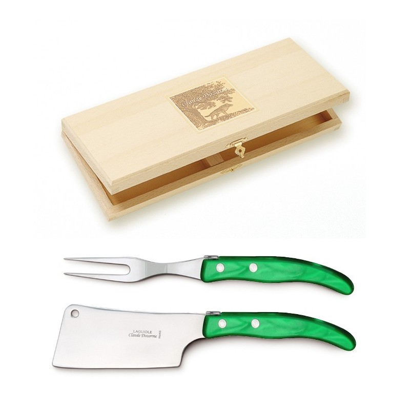 Coffret hêtre deux pièces service à fromage manche nacrine unie