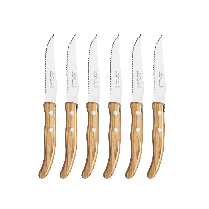 Coffret hêtre 6 couteaux Berlingot manche nacrine