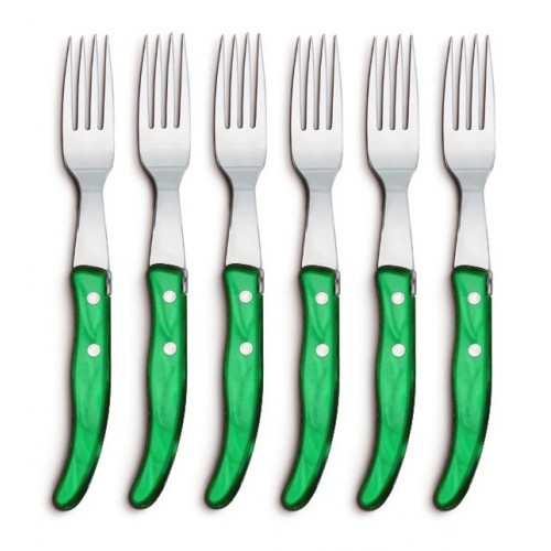 Wood box of 6 Berlingot knives mix coloured resin handle