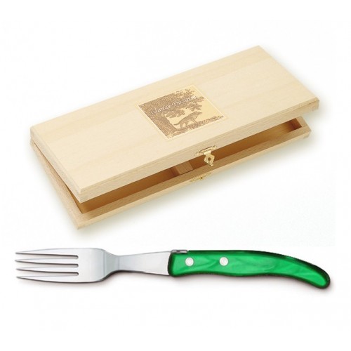 Wood box of 6 Berlingot knives mix coloured resin handle