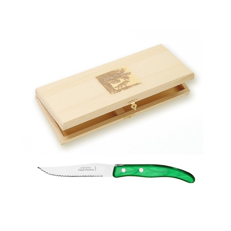 Coffret hêtre berlingot 12 couteaux manche nacrine unie