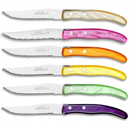 Wood box berlingot 12 knives mixed color resin handle