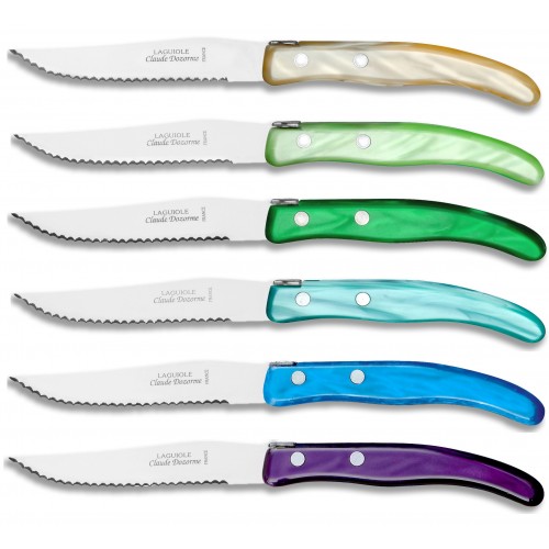 Wood box berlingot 12 knives mixed color resin handle