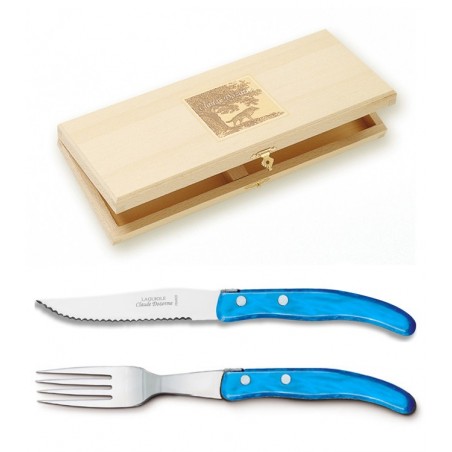 Wood box berlingot 6 knives and 6 forks single color resin handle