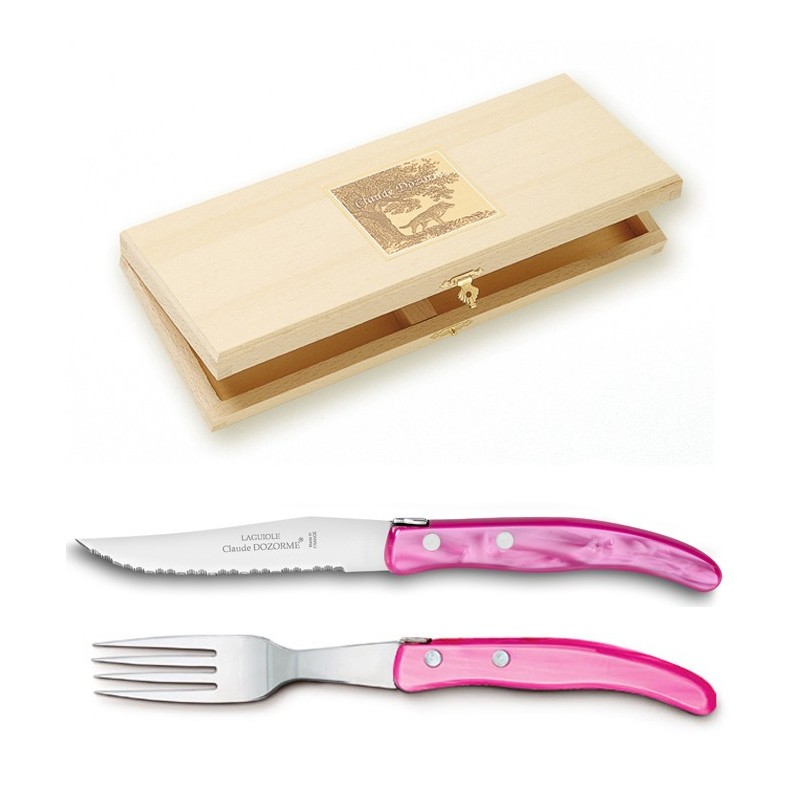 Wood box berlingot 6 knives and 6 forks single color resin handle Wood box berlingot 6 knives and 6 forks single color resin handle