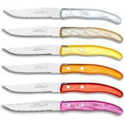Wood box berlingot 6 knives and 6 forks mixed color resin handle