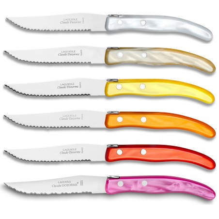 Wood box berlingot 6 knives and 6 forks mixed color resin handle