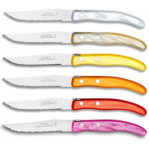 Wood box berlingot 6 knives and 6 forks mixed color resin handle