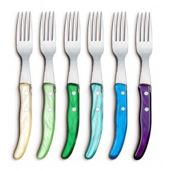 Wood box berlingot 6 knives and 6 forks mixed color resin handle