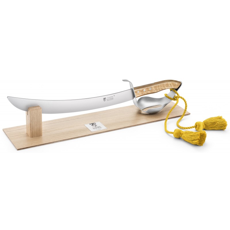 Champagn saber wood handle aluminium hilt on oak display stand Claude Dozorme Champagn saber wood handle aluminium hilt on oak display stand Claude Dozorme
