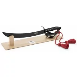 Champagn saber wood handle aluminium hilt on oak display stand Claude Dozorme