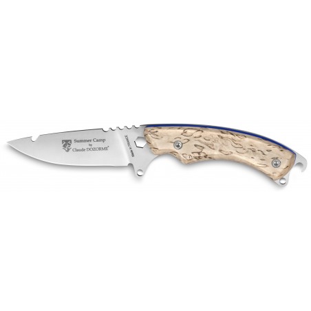 Summer Camp knife birch wood handle blue scales (leather case)