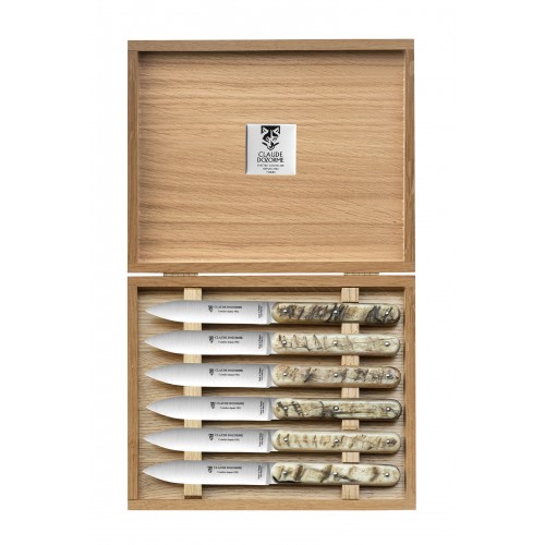 Coffret chêne couteaux à steak Navette prestige manche bélier