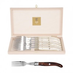 Coffret hêtre 6 fourchettes super Laguiole mitre inox
