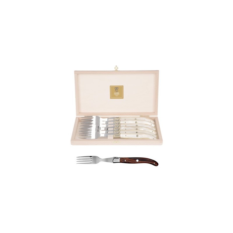 Wood box of 6 Laguiole forks stainless steel bolster