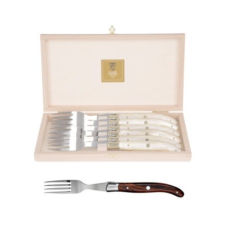 Wood box of 6 Laguiole forks stainless steel bolster