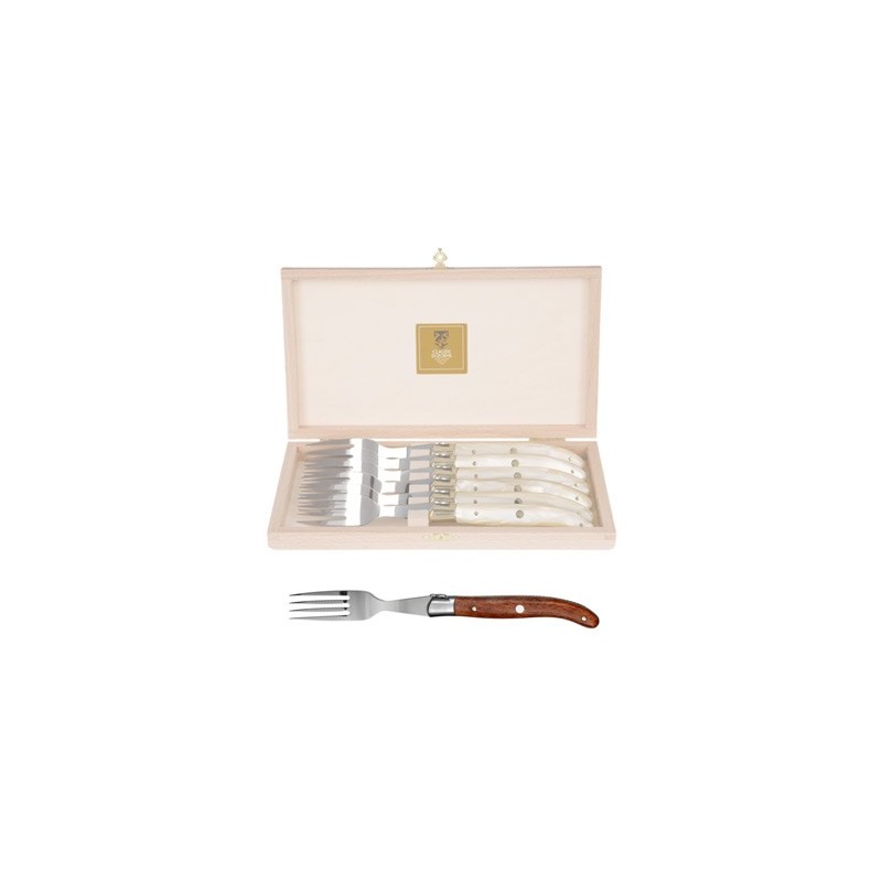 Coffret hêtre 6 fourchettes super Laguiole mitre inox
