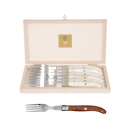 Coffret hêtre 6 fourchettes super Laguiole mitre inox