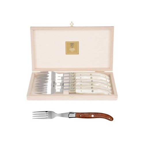Wood box of 6 Laguiole forks stainless steel bolster