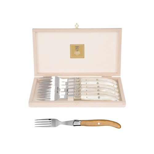Wood box of 6 Laguiole forks stainless steel bolster