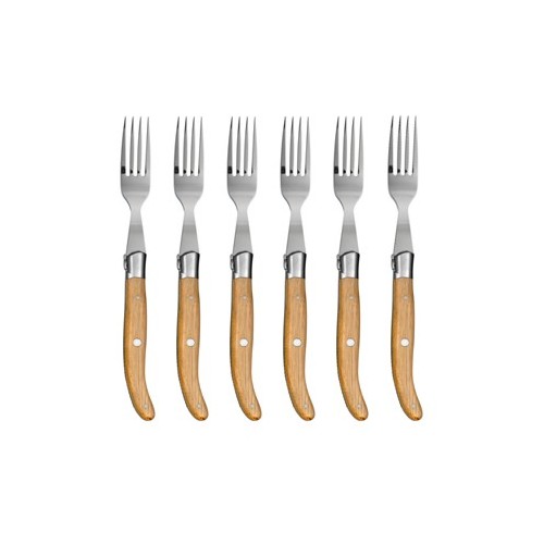 Wood box of 6 Laguiole forks stainless steel bolster