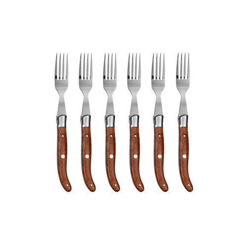 Wood box of 6 Laguiole forks stainless steel bolster