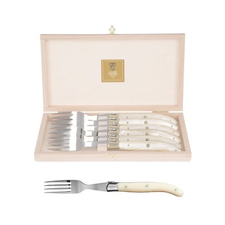 Wood box of 6 Laguiole forks stainless steel bolster