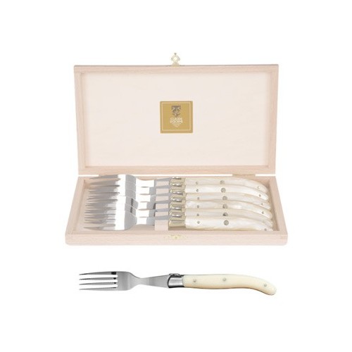 Coffret hêtre 6 fourchettes super Laguiole mitre inox