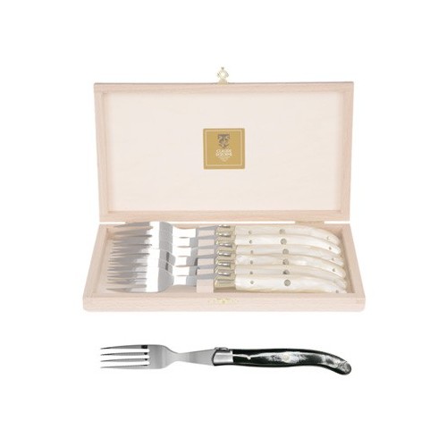 Coffret hêtre 6 fourchettes super Laguiole mitre inox