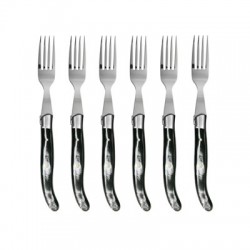 Wood box of 6 Laguiole forks stainless steel bolster