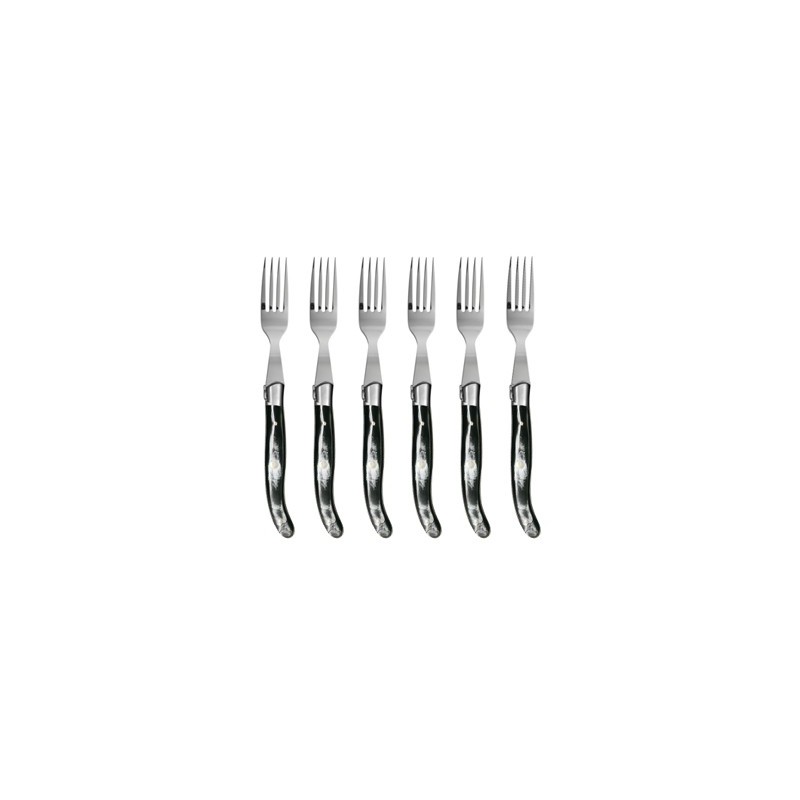 Wood box of 6 Laguiole forks stainless steel bolster