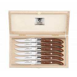 Coffret hêtre 6 couteaux super Laguiole mitre inox Claude Dozorme