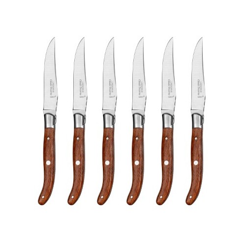 Set of 6 laguiole steak knives with ebony wood handle and stainless steel  bolsters