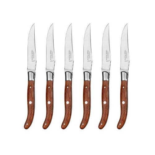 Wood box of 6 Laguiole knives stainless steel bolster Claude Dozorme
