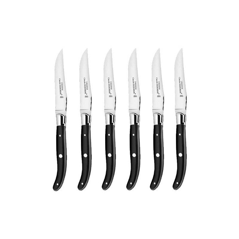 Wood box of 6 Laguiole knives stainless steel bolster Claude Dozorme