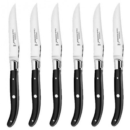 Wood box of 6 Laguiole knives stainless steel bolster Claude Dozorme