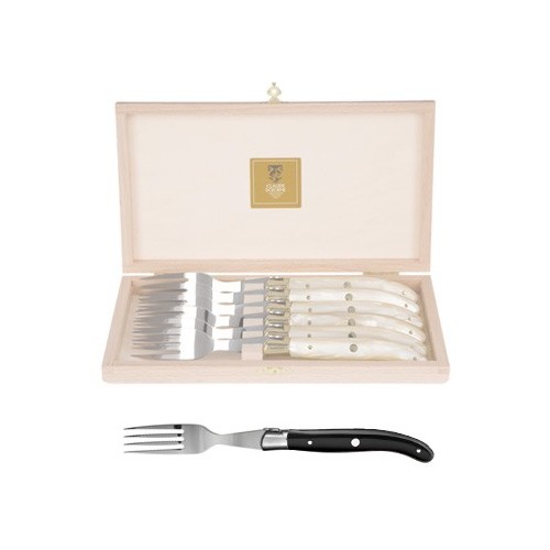 Wood box of 6 Laguiole forks stainless steel bolster