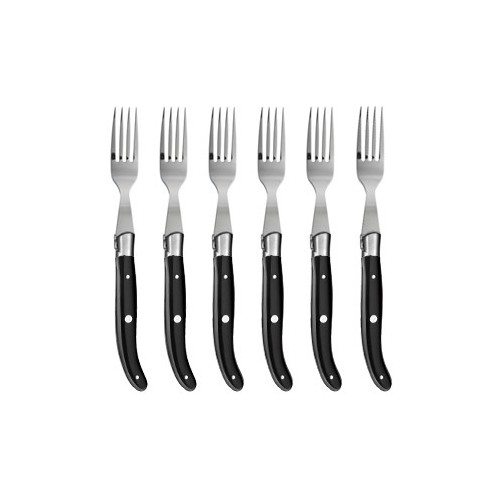 Wood box of 6 Laguiole forks stainless steel bolster