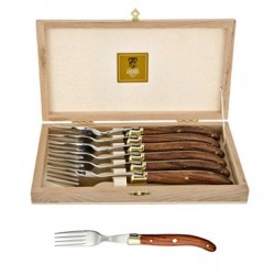 Coffret hêtre 6 fourchettes super Laguiole mitre laiton