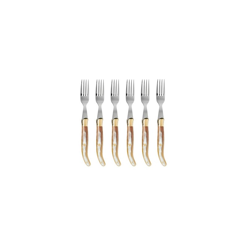 Wood box of 6 Laguiole forks brass bolster
